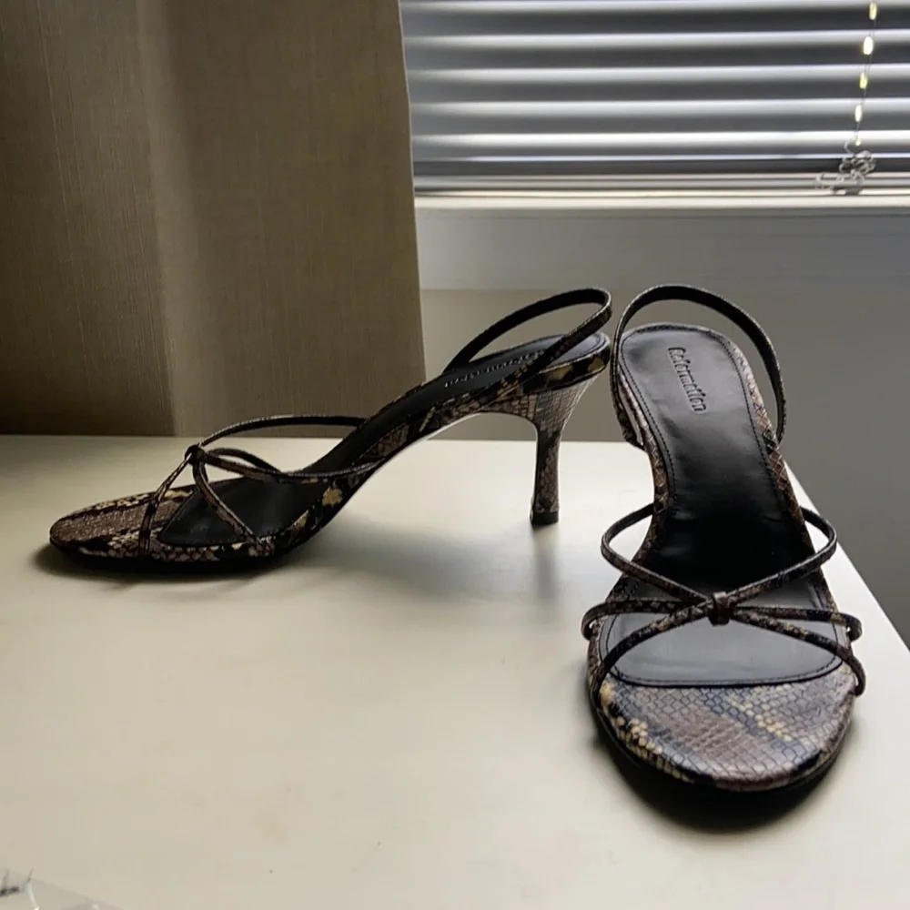 Reformation Snakeskin Strappy Slingback Sandals — Black & Brown